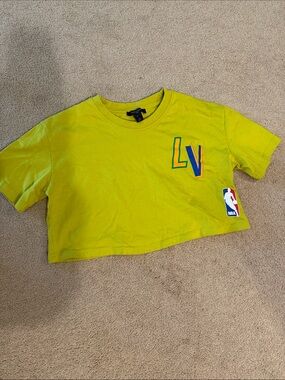 Louis Vuitton Lime Green Crop Tee with NBA Graphic